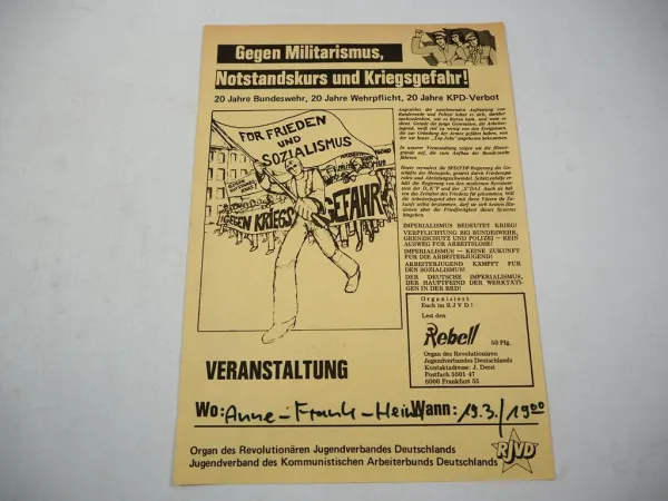 Original Flugblatt Rebell RJVD KABD Kommunisten Veranstaltung 1975
