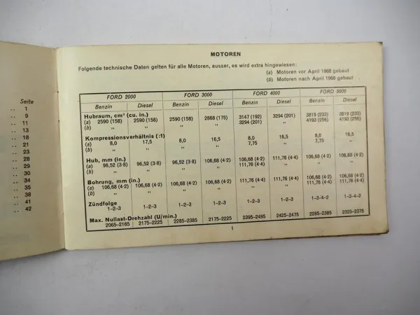Original Ford 2000 3000 4000 5000 Traktor Technische Daten ca. 1970
