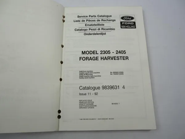 Original Ford New Holland 2305 2405 Feldhäcksler Parts List Ersatzteilliste 1992