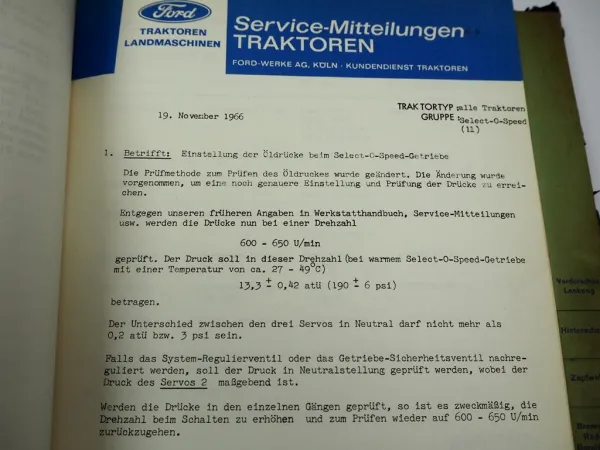 Original Ford Traktoren Service Mitteilungen 1965 - 1976 Werkstatthandbuch