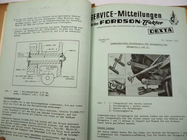 Original Fordson Dexta Traktor Service Mitteilungen 1958 - 1962 Werkstatthandbuch