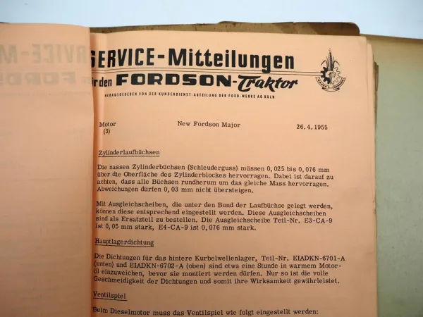 Original Fordson Major & Super Major Traktor Service Mitteilungen 1955 - 1962
