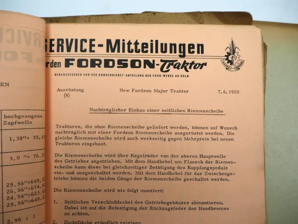 Original Fordson Major & Super Major Traktor Service Mitteilungen 1955 - 1962