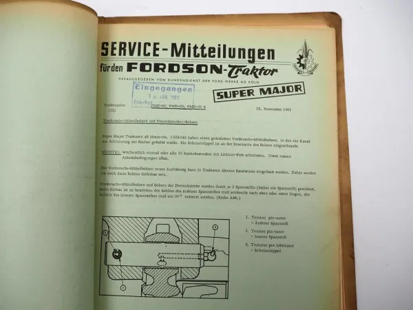 Original Fordson Major & Super Major Traktor Service Mitteilungen 1955 - 1962