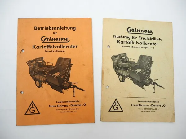 Original Grimme Kartoffel Vollernter Europa Betriebsanleitung Ersatzteilliste 1968