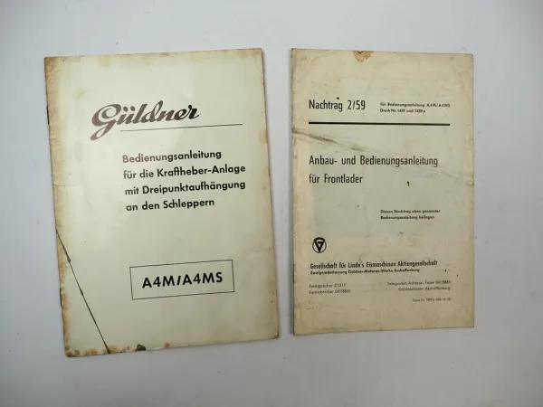 Original Güldner A4M A4MS Kraftheber Frontlader Betriebsanleitung 1960