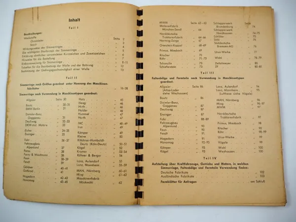 Original Handbuch Simrit Simmeringe Faltenbälge für Schlepper CFW Weinheim