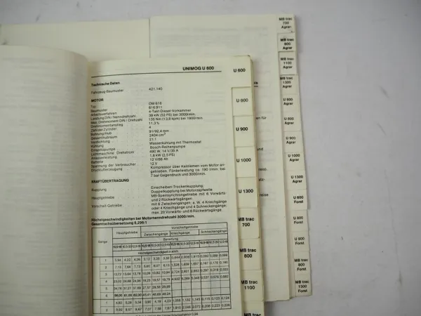 Original Handbuch Unimog U600 - U1300 MB-trac 700 - 1300 Techn. Daten Preisliste