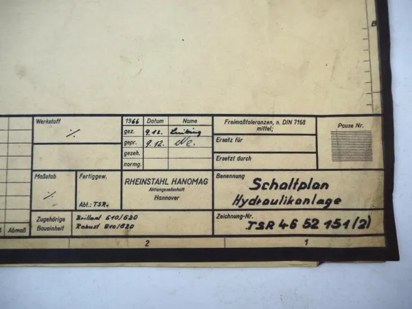 Original Hanomag Brillant 610 620 Robust 810 820 Hydraulikplan 1966
