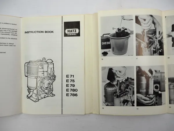 Original Hatz E 71 75 79 780 786 Engine Instruction Book Operation 1993