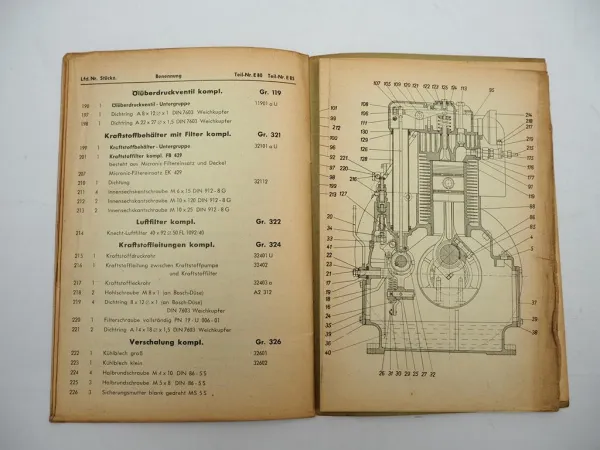 Original Hatz E 80 80F 85 85F Dieselmotor luftgekühlt Ersatzteilliste 1960