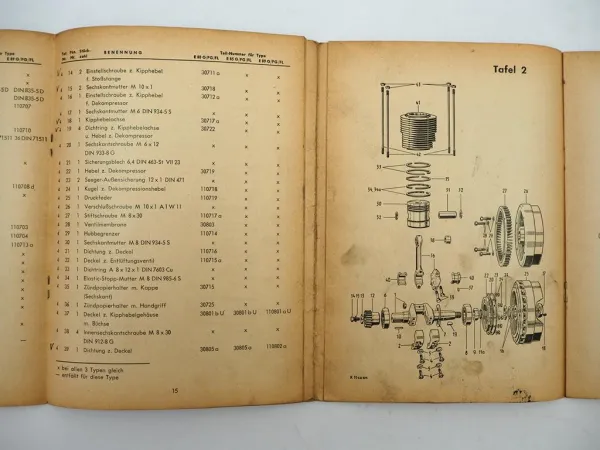 Original Hatz E 80 85 89 G FG FL Dieselmotor luftgekühlt Ersatzteilliste 1963