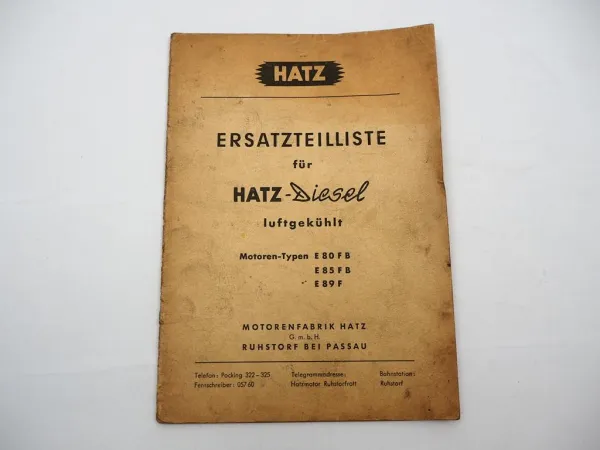 Original Hatz E 80FB 85FB 89F Dieselmotor luftgekühlt Ersatzteilliste 1956