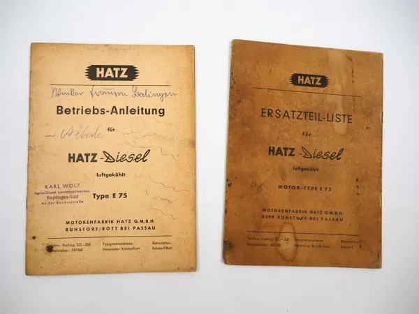 Original Hatz E75 Dieselmotor Betriebsanleitung Wartung Ersatzteilliste 1961/62