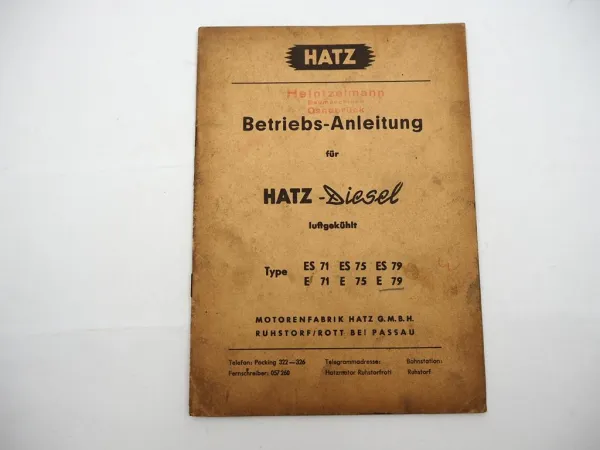 Original Hatz ES E 71 75 79 Dieselmotor Betriebsanleitung Bedienung Wartung 1963