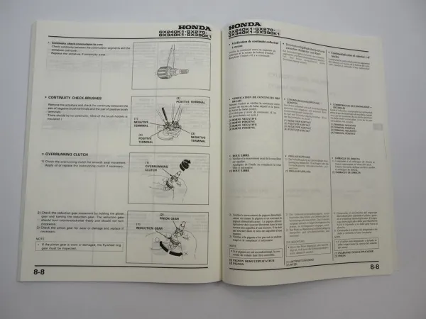 Original Honda GX240K1 GX270 GX340K1 GX390K1 Motor Werkstatthandbuch 1991