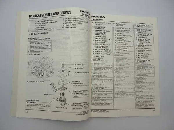 Original Honda WA20X WA30X Wasserpumpe Werkstatthandbuch Reparatur 1983