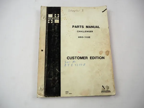 Original Hyster Challenger H 60 - 110 E Forklift Parts Manual 1981