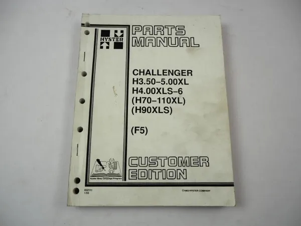 Original Hyster Challenger H3.50 - 5.00XL H4.00XLS- 6 Forklift Parts Manual 1993