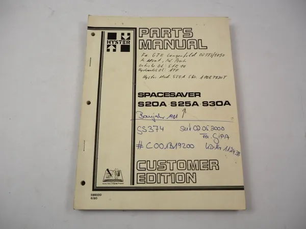 Original Hyster Spacesaver S20A S25A S30A Forklift Parts Manual 1980