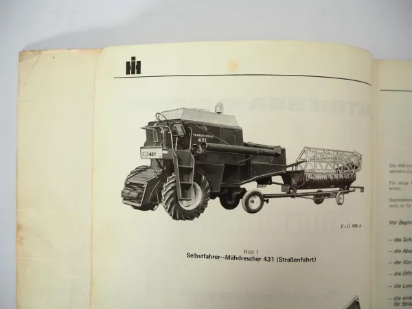 Original IHC 321 431 Mähdrescher Betriebsanleitung Bedienung Wartung 1974