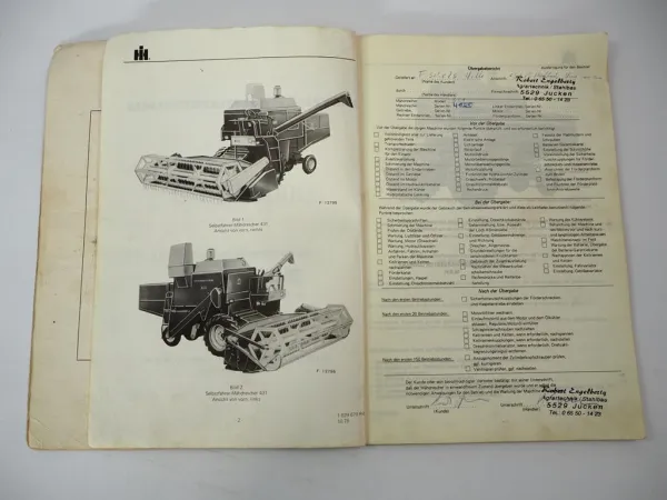 Original IHC 321 431 Mähdrescher Betriebsanleitung Bedienung Wartung 1978