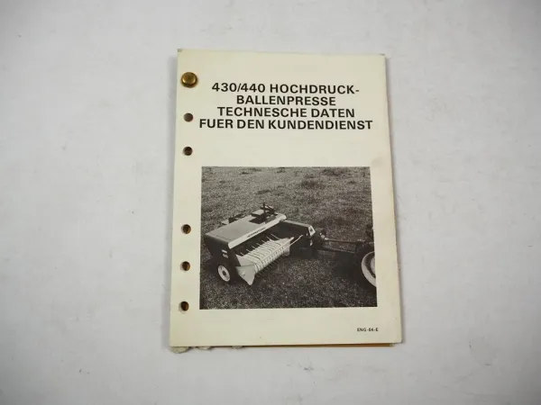 Original IHC 430 440 Hochdruck Ballenpresse Technische Daten 1960/70er Jahre
