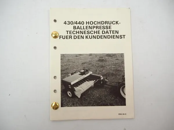 Original IHC 430 440 Hochdruck Ballenpresse Technische Daten 1960/70er Jahre