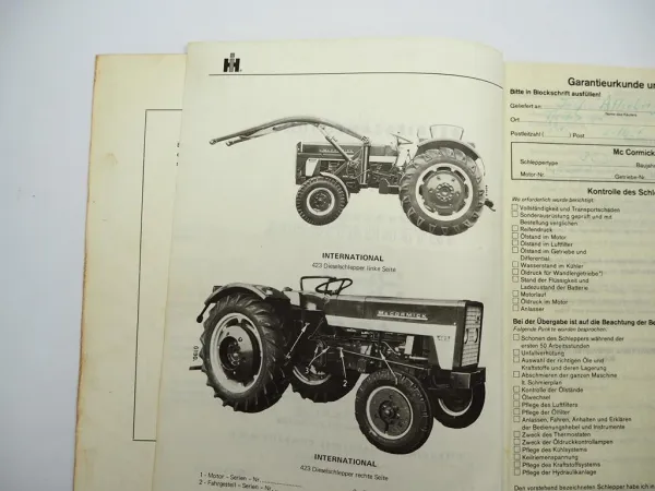Original IHC Mc Cormick 353 423 Dieselschlepper Betriebsanleitung Wartung 1969