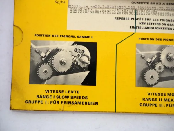 Original John Deere AB 100 200 300 Semoirs Sämaschine Einstelltabelle Schieber