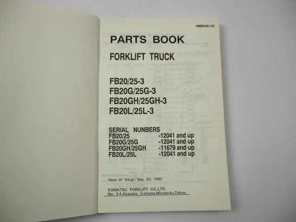 Original Komatsu FB 20 25 G GH L -3 Forklift Parts List Ersatzteilliste 1990