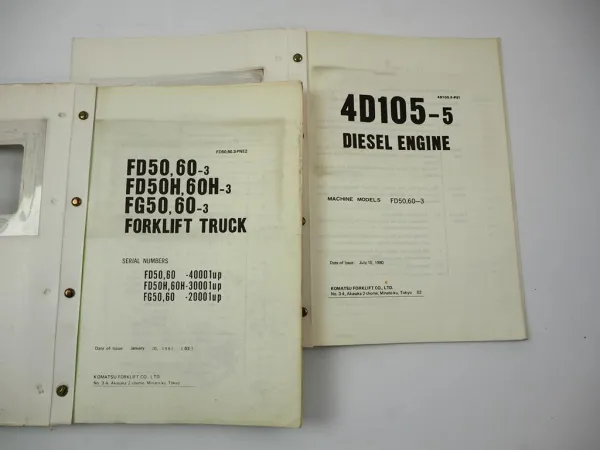 Original Komatsu FD 50 60 -3 Forklift Truck + Engine 4D105-5 Parts Book 1980/81