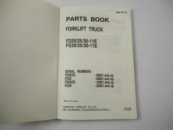 Original Komatsu FD FG 20 25 30 -11E Forklift Parts List Ersatzteilliste 1992