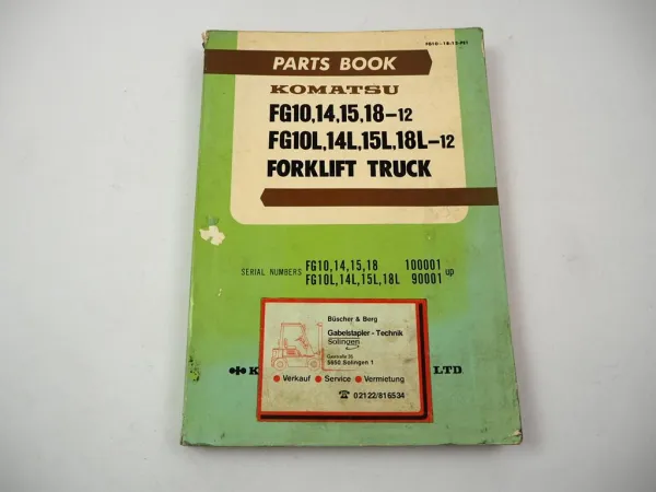 Original Komatsu FG 10 14 15 18-12 L Forklift Parts List Ersatzteilliste 1981