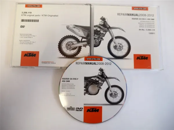 original KTM 450 505 SX-F XC-F / 450 SMR Reparaturanleitung 2008 bis 2012 CD