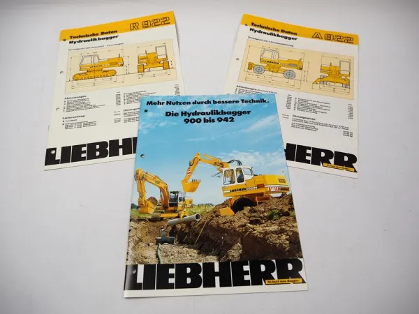Original Liebherr 900 - 942 Hydraulikbagger Prospekt & Technische Daten 1987