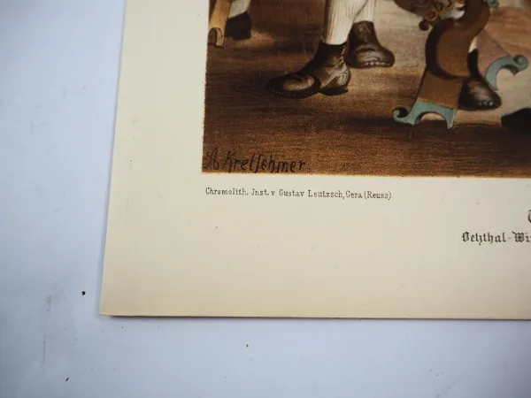 Original Lithographie Schützentrachten Tirol Ötztal Wipptal Pustertal ca. 1870