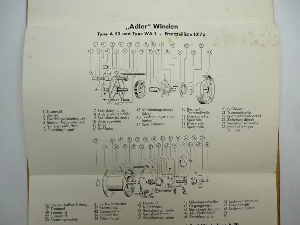Original Lohmann Heuaufzug Dungaufzug Seilwinde Adler Ersatzteilliste 1950/60er