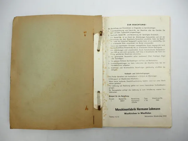 Original Lohmann Lader Heuaufzug Dungaufzug Seilwinde Ersatzteilliste 1950/60er