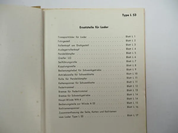 Original Lohmann Lader Heuaufzug Dungaufzug Seilwinde Ersatzteilliste 1950/60er
