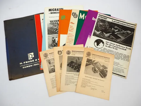Original Mappe 9x Prospekt 4x Maschinenprüfbericht Fähse Landtechnik 1960/70er