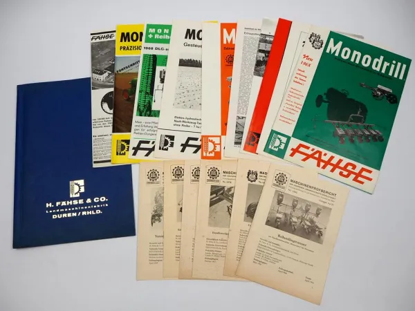Original Mappe 9x Prospekt 6x Maschinenprüfbericht Fähse Landtechnik 1960er J.
