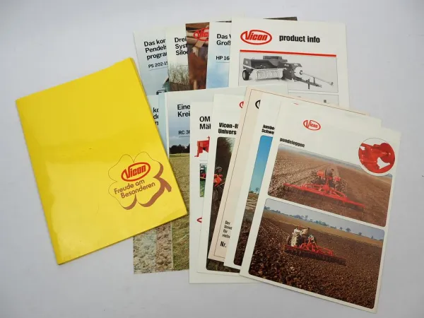 Original Mappe mit 19 Prospekten Vicon Landtechnik 1970/80er Jahre