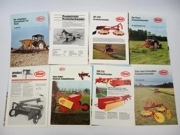 Original Mappe mit 19 Prospekten Vicon Landtechnik 1970/80er Jahre