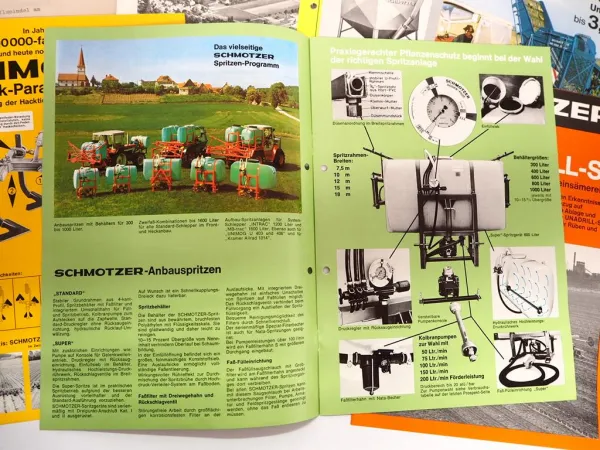Original Mappe mit 6x Prospekt Beschreibungen Schmotzer Landtechnik 1970er Jahre