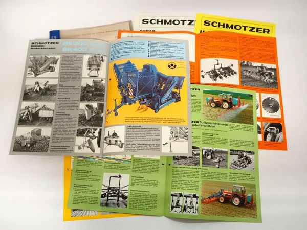 Original Mappe mit 6x Prospekt Beschreibungen Schmotzer Landtechnik 1970er Jahre