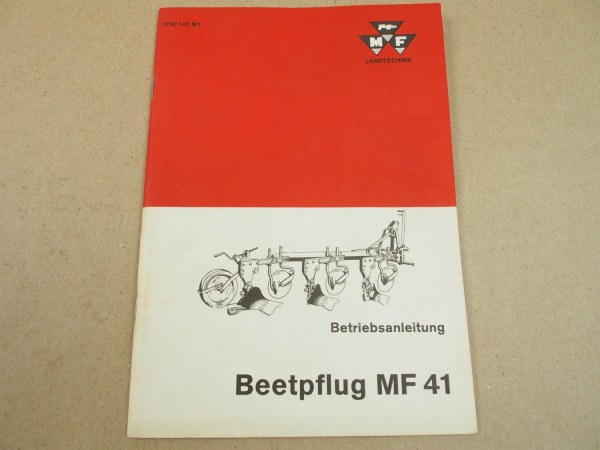 Original Massey Ferguson MF 130 133 135 165 178 Bedienung MF 41 Beetpflug