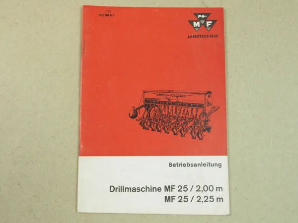 Original Massey Ferguson MF 25 2,00m 2,25m Betriebsanleitung 1969 Wartung