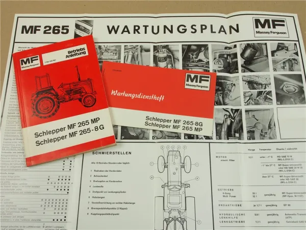 Original Massey Ferguson MF 265-8G 265MP Betriebsanleitung 1977 Wartungsplan