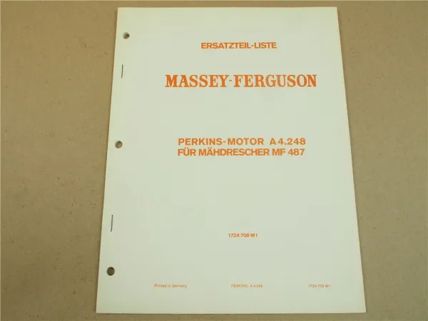 Original Massey Ferguson MF 487 Ersatzteilliste 1970 für Perkins Motor A4.248